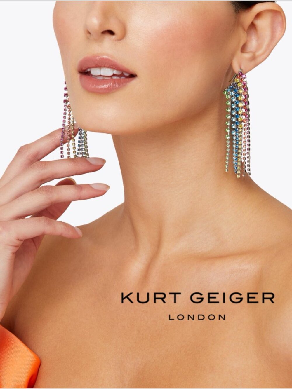 KURT GEIGER Multi Linears Rainbow Fringe Crawler Earrings